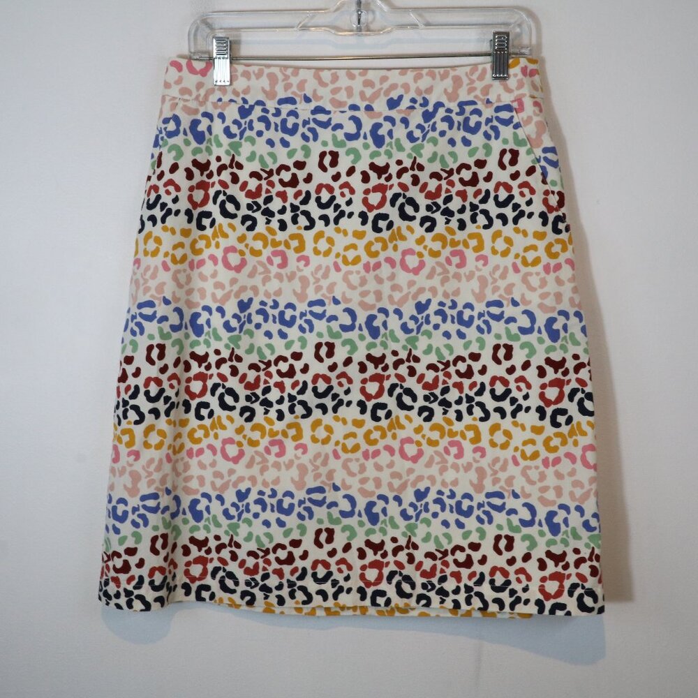 Boden Leopard Multi Colored Printed A Line Skirt Womens 8 Preppy Office Workwear
